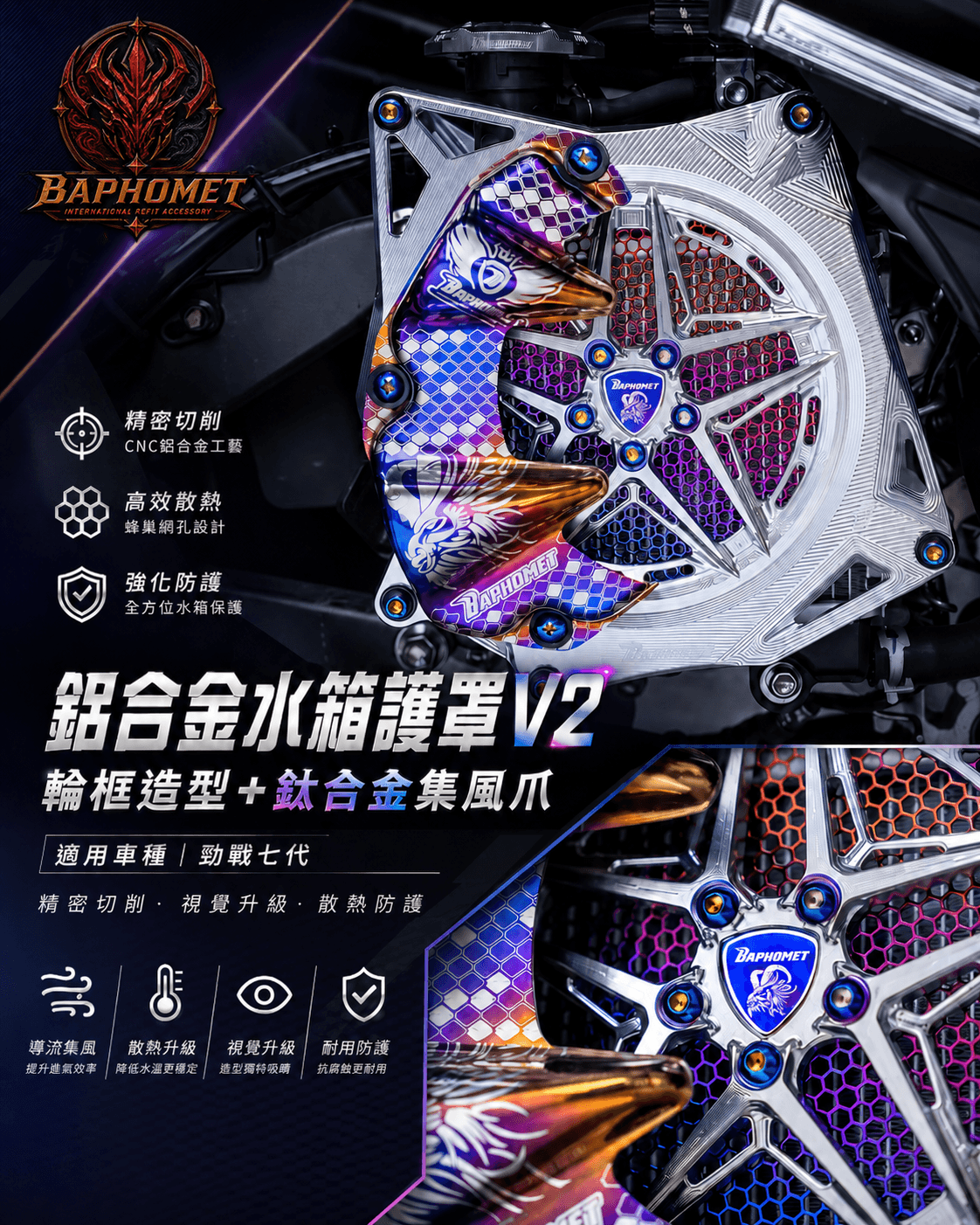 巴風特 鋁合金水箱護罩-鈦合金集風爪版本