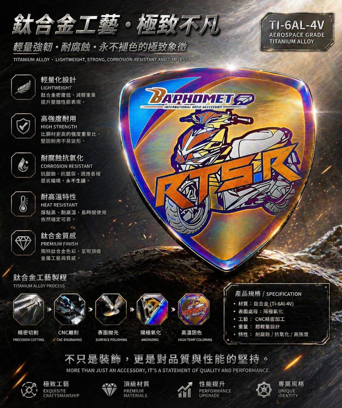 巴風特鈦合金盾形彩雕鈦片