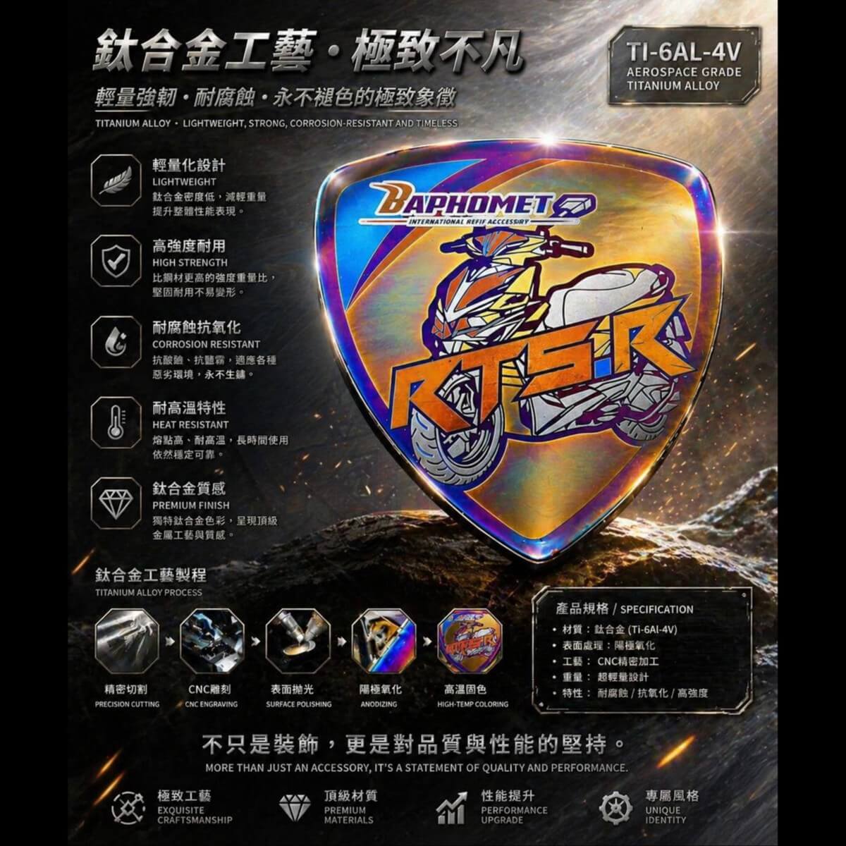 鈦合金盾形彩雕鈦片