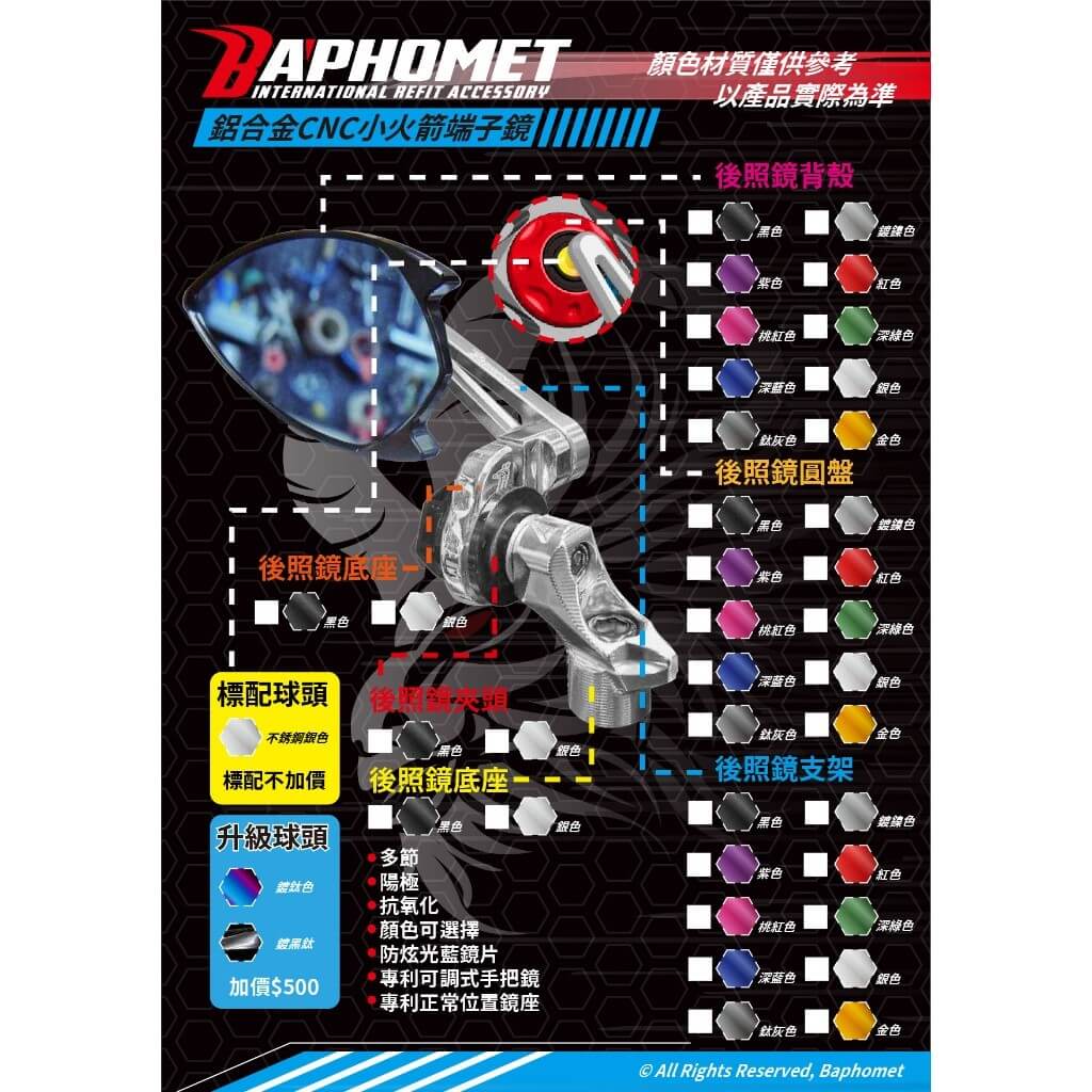 鋁合金陽極萬向搭配後照鏡_小火箭版