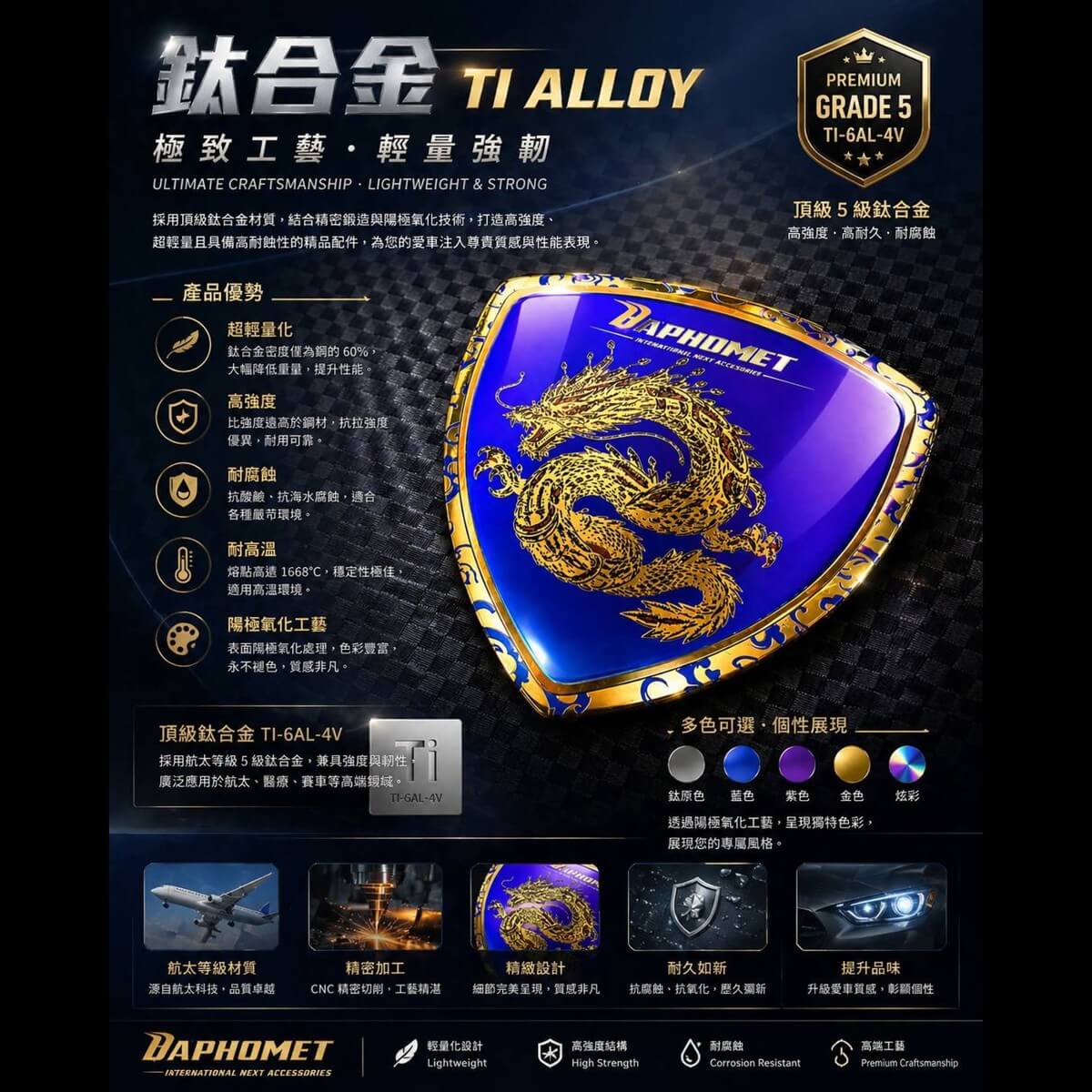 鈦合金盾形彩雕鈦片